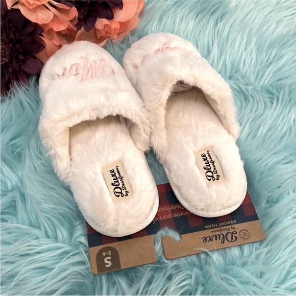 Women’s Slippers cream & Pink Dluxe Dearfoam Super Mom Slip Ons SML 5-6 NEW! - Picture 2 of 7